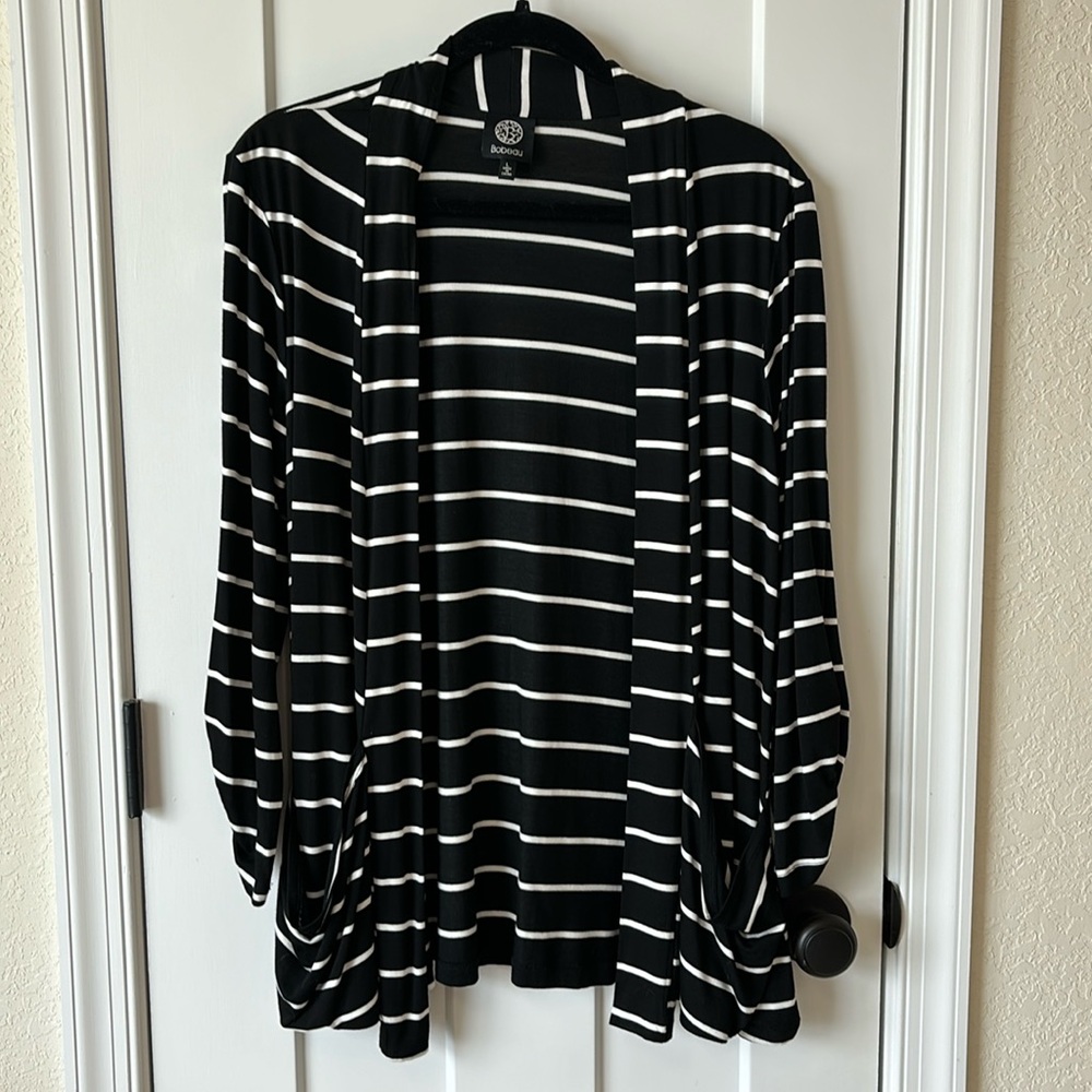 Bobeau Black with white stripes Cardigan